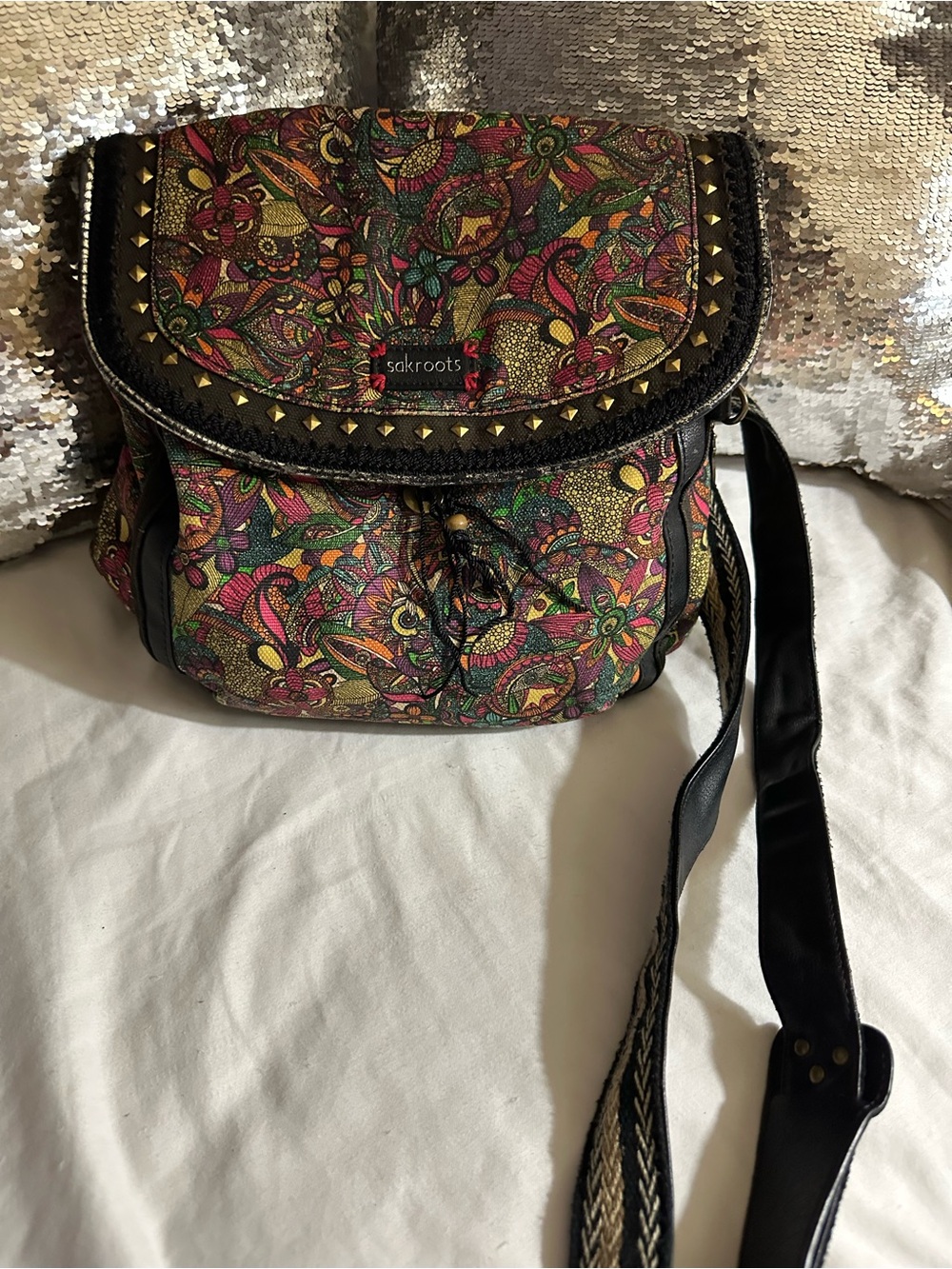 Sakroots Multicolor Paisley Studded Crossbody in Black Trim